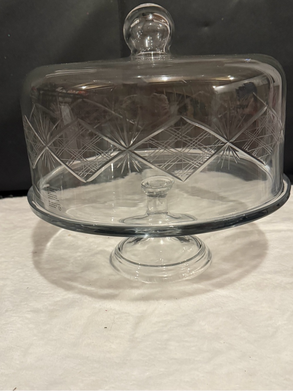 Pottery Barn Clear Etched Glass Cake Stand with Dome